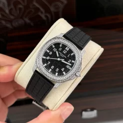 Patek Philippe Aquanaut 5067A-025 35.6mm Black Dial Diamond Bezel Moissanite Steel Replica 1:1 – Top Quality