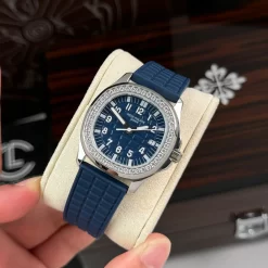 Patek Philippe Aquanaut 5067A-025 35.6mm Blue Dial Diamond Bezel Moissanite Steel Replica 1:1 – Top Quality