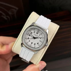 Patek Philippe Aquanaut 5067A-025 35.6mm White Dial Diamond Bezel Moissanite Steel Replica 1:1 – Top Quality