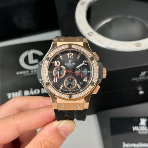 Đồng Hồ Hublot Big Bang Steel Diamonds  44mm Dial Black Rose Gold Replica 1:1 – Top Quality Version