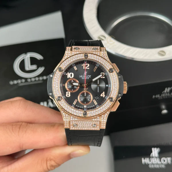 Đồng Hồ Hublot Big Bang Full Diamonds  44mm-Dial Black Rose Gold Replica 1:1 – Top Quality Version