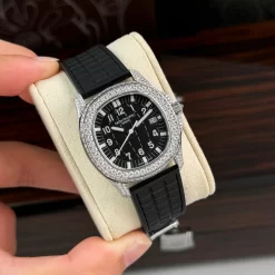 Patek Philippe Aquanaut 5067A-025 35.6mm Black Dial Diamond Bezel Moissanite Steel Replica 1:1 – Top Quality