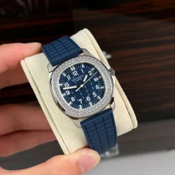 Patek Philippe Aquanaut 5067A-025 35.6mm Blue Dial Diamond Bezel Moissanite Steel Replica 1:1 – Top Quality