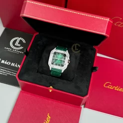 Đồng Hồ Cartier Santos Full Moissanite Green Dial WSSA0029 Miyota.9015 Steel Replica 1:1 – Top Quality Version