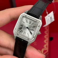 Đồng hồ Cartier Santos – Dumont  White Dial Benzel Swarovski 38mm x 27.5mm Steel Replica 1:1 – Top Quality Version