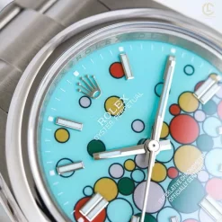 Đồng Hồ Rolex Oyster Perpetual 41mm 124300 Mặt Số Ice Blue Họa Tiết Celebration Steel Replica 1:1 – Top Quality Version