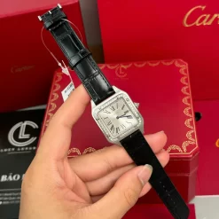 Đồng hồ Cartier Santos – Dumont  White Dial Benzel 38mm x 27.5mm Steel Replica 1:1 – Top Quality Version