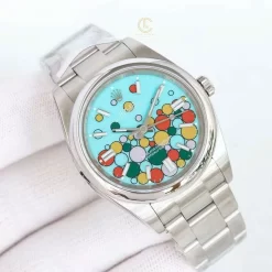 Đồng Hồ Rolex Oyster Perpetual 41mm 124300 Mặt Số Ice Blue Họa Tiết Celebration Steel Replica 1:1 – Top Quality Version