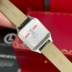 Đồng hồ Cartier Santos – Dumont  White Dial Benzel Swarovski 38mm x 27.5mm Steel Replica 1:1 – Top Quality Version