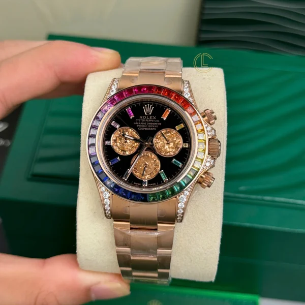 Đồng Hồ Rolex Cosmograph Daytona 116595RBOW 40mm Black Dial Rose Gold Replica 1:1 – Top Quality Version