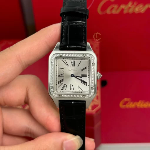 Đồng hồ Cartier Santos – Dumont  White Dial Benzel 38mm x 27.5mm Steel Replica 1:1 – Top Quality Version