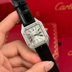 Đồng hồ Cartier Santos – Dumont  White Dial Benzel 38mm x 27.5mm Steel Replica 1:1 – Top Quality Version