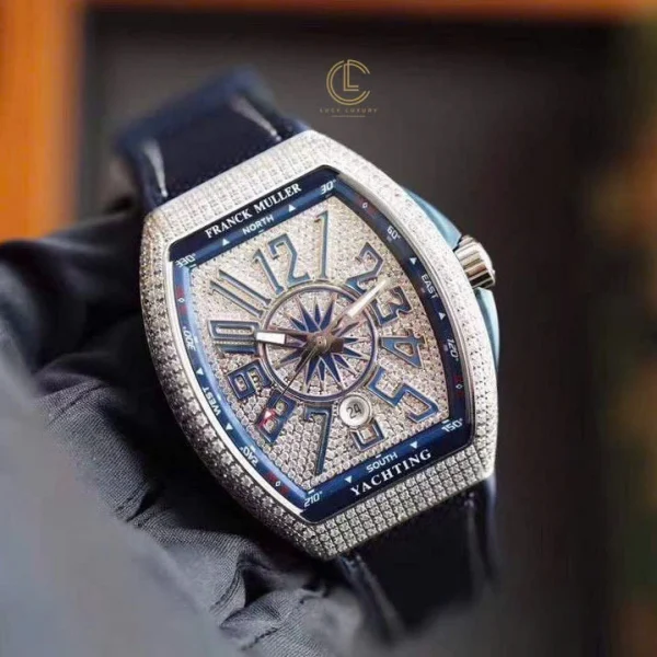 Đồng hồ Franck Muller VANGUARD V45 YACHTING Full Moisanite 43mm Steel Replica 1:1 – Top Quality Version