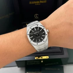 Đồng hồ Audemars Piguet Royal Oak Frosted Gold 41mm Black Dial Steel Replica 1:1 – Top Quality Version