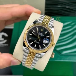 Đồng hồ Rolex Datejust M126333-0014 41mm Black Dial Yellow Gold Steel Replica 1:1 – Top Quality Version