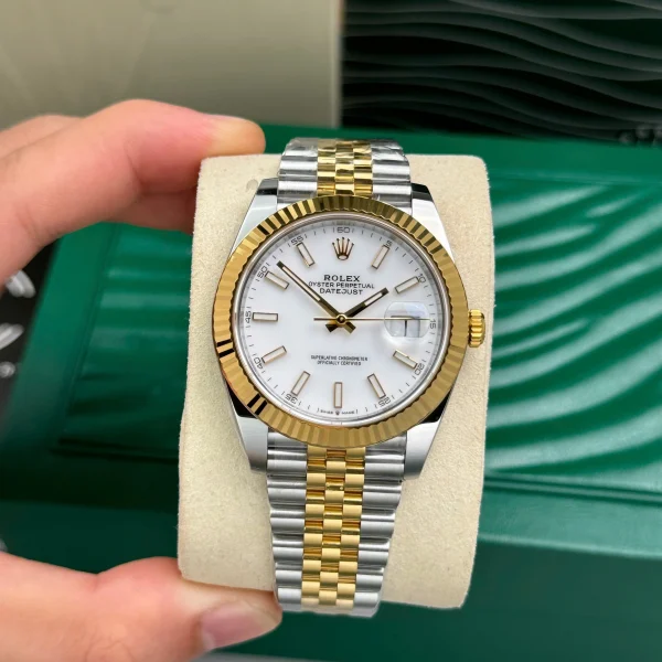 Đồng hồ Rolex Datejust M126333-0016 41mm White Dial Yellow Gold Steel Replica 1:1 – Top Quality Version