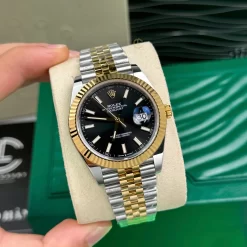 Đồng hồ Rolex Datejust M126333-0014 41mm Black Dial Yellow Gold Steel Replica 1:1 – Top Quality Version