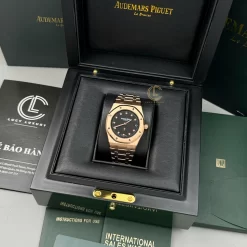 Đồng Hồ Audemars Piguet Royal Oak “Jumbo” Extra-Thin 15207OR.OO.1240OR.01 39mm Black Dial Rose Gold Replica 1:1 – Top Quality Version