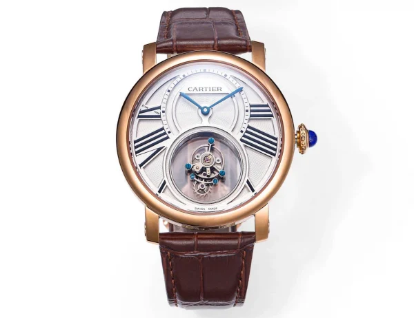 Đồng Hồ Cartier Rotonde Tourbillon Mysterieux 45mm White Dial Rose Gold Replica 1:1 – Top Quality Version