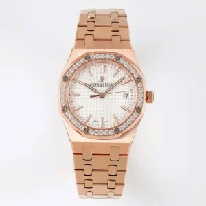 Audemars Piguet AP77350 White Dial Benzel Diamond 34mm For Lady Full Rose Gold Replica 1:1 – Top Quality Version