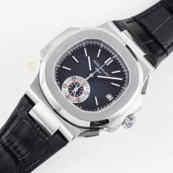 Đồng hồ Patek Philippe Nautilus Chronograph 5980/1A-014 40.5mm Black-Blue Dial with Leather Strap Replica 1:1 – Top Quality Version