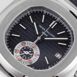 Đồng hồ Patek Philippe Nautilus Chronograph 5980/1A-014 40.5mm Black-Blue Dial with Leather Strap Replica 1:1 – Top Quality Version