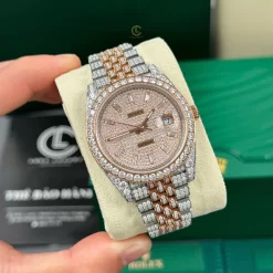 Rolex Datejust 41mm Full Moissanite Demi Rose Gold Replica 1:1 – Top Quality Version