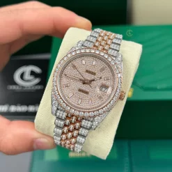 Rolex Datejust 41mm Full Moissanite Demi Rose Gold Replica 1:1 – Top Quality Version