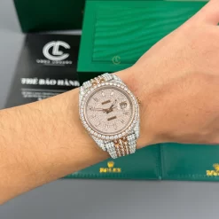 Rolex Datejust 41mm Full Moissanite Demi Rose Gold Replica 1:1 – Top Quality Version