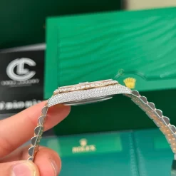 Rolex Datejust 41mm Full Moissanite Demi Rose Gold Replica 1:1 – Top Quality Version