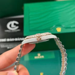 Rolex Datejust 41mm Full Moissanite Demi Rose Gold Replica 1:1 – Top Quality Version
