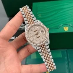 Rolex Datejust 41mm Full Moissanite Demi Rose Gold Replica 1:1 – Top Quality Version