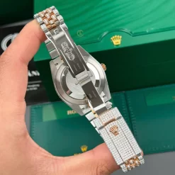 Rolex Datejust 41mm Full Moissanite Demi Rose Gold Replica 1:1 – Top Quality Version