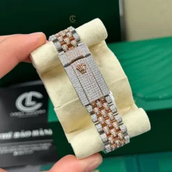 Rolex Datejust 41mm Full Moissanite Demi Rose Gold Replica 1:1 – Top Quality Version