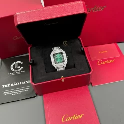 Cartier Santos 39.8mm Green Dial Full Moissanite Replica 1:1 – Top Quality Version