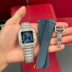 Cartier Santos De Cartier 39.8mm Green Dial Full Moissanite Replica 1:1 – Top Quality Version