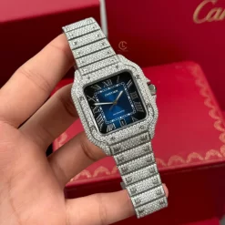Cartier Santos De Cartier 39.8mm Green Dial Full Moissanite Replica 1:1 – Top Quality Version