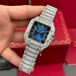 Cartier Santos De Cartier 39.8mm Green Dial Full Moissanite Replica 1:1 – Top Quality Version