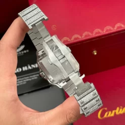 Cartier Santos De Cartier 39.8mm Green Dial Full Moissanite Replica 1:1 – Top Quality Version