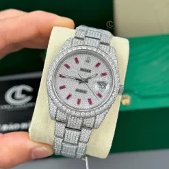 Rolex Datejust 41mm Cọc Số Ruby Tím Full Moissanite Hong Kong Replica 1:1 – Top Quality Version