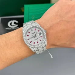 Rolex Datejust 41mm Cọc Số Ruby Tím Full Moissanite Hong Kong Replica 1:1 – Top Quality Version