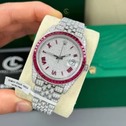 Rolex Datejust 41mm Benzel Ruby Tím Full Moissanite Replica 1:1 – Top Quality 1:1