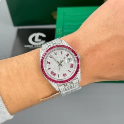 Rolex Datejust 41mm Benzel Ruby Tím Full Moissanite Replica 1:1 – Top Quality 1:1