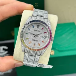 Rolex Datejust 41mm Benzel Ruby Cầu Vồng Full Moissanite Hongkong Replica 1:1 – Top Quality Version