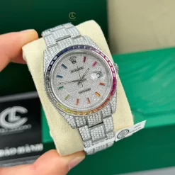Rolex Datejust 41mm Benzel Ruby Cầu Vồng Full Moissanite Hongkong Replica 1:1 – Top Quality Version