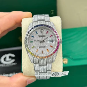 Rolex Datejust 41mm Benzel Ruby Cầu Vồng Full Moissanite Hongkong Replica 1:1 – Top Quality Version