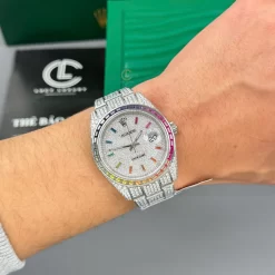 Rolex Datejust 41mm Benzel Ruby Cầu Vồng Full Moissanite Hongkong Replica 1:1 – Top Quality Version