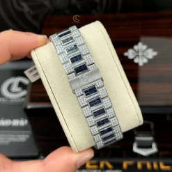 Patek Philippe Nautilus 5712/1A 40mm Demi Baugette Blue Full Moissanite HongKong Replica 1:1 – Top Quality Version