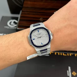 Patek Philippe Nautilus 5712/1A 40mm Demi Baugette Blue Full Moissanite HongKong Replica 1:1 – Top Quality Version