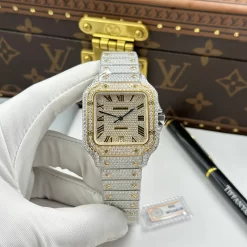 Cartier Santos de Cartie Larger Full Diamond Demi Yellow Gold 39.8mm-Top Quality Version